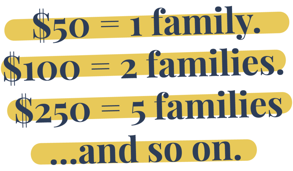 Donation impact graphic showing how gifts of $50, $100, and $250 help provide clean water to families.