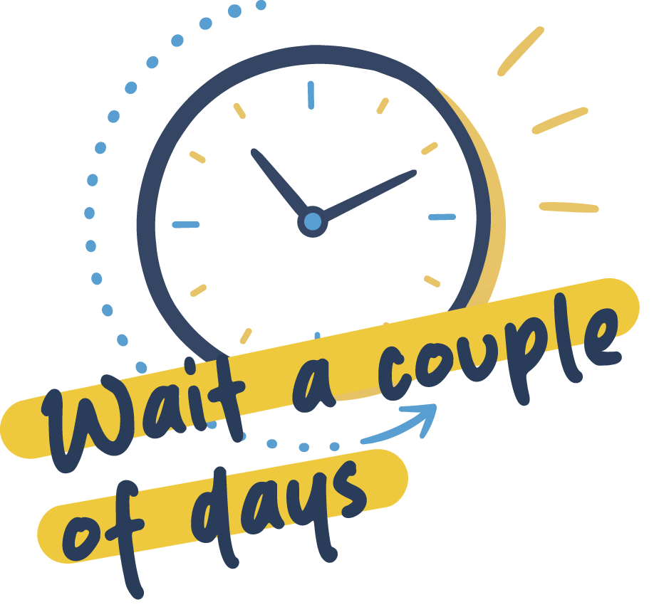 Illustration of a clock representing the short wait before donor updates are available.